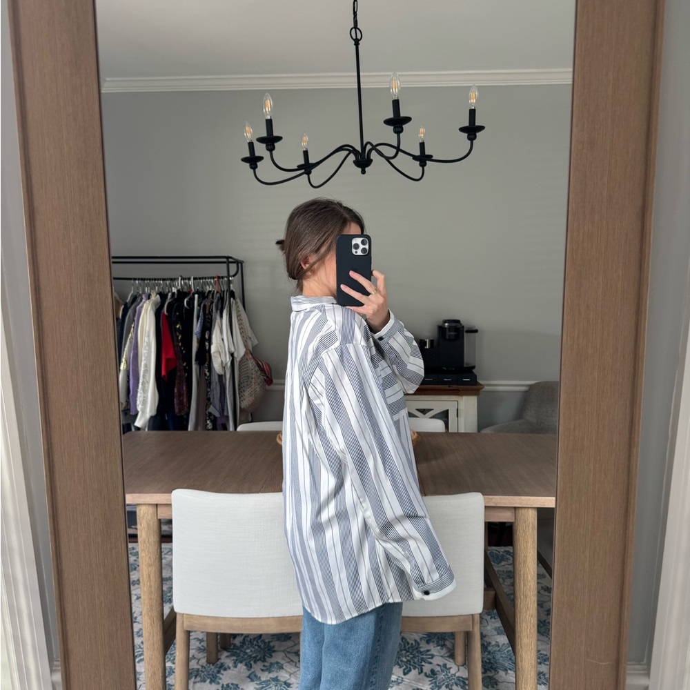 Lafayette 148 New York Navy and White Striped Shirt